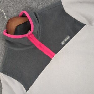 Columbia Womens Quarter Zip Fleece Pullover Gray Charcoal Pink Colorblock Large